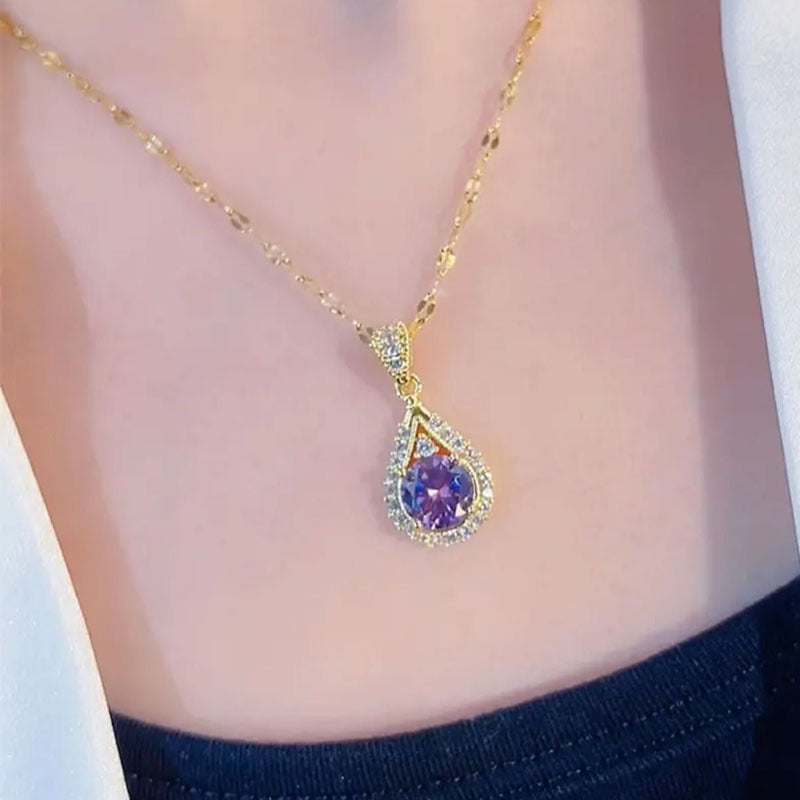 Korean Internet celebrities inlaid purple zircon pendant new women's light luxury high-end cold wind neck chain collarbone chain accessories