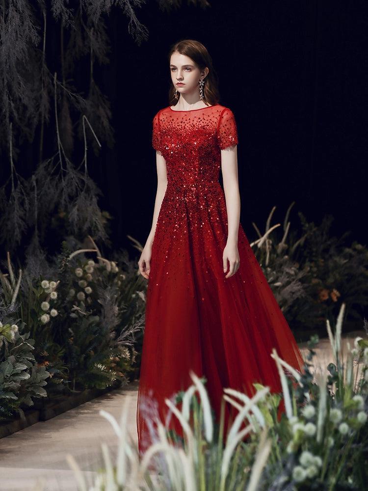 Women's A-Line Evening Dress Sexy Prom Dresses for Women Beaded Formal Dresses for Women - numbersea