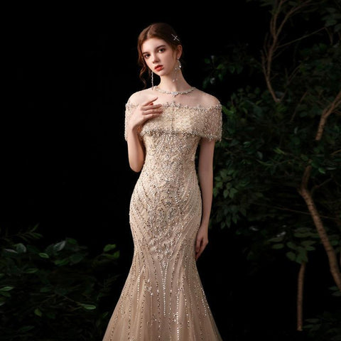 Women's Mermaid Evening Dress Sexy Beaded Prom Dresses Long Formal Dresses for Women - numbersea