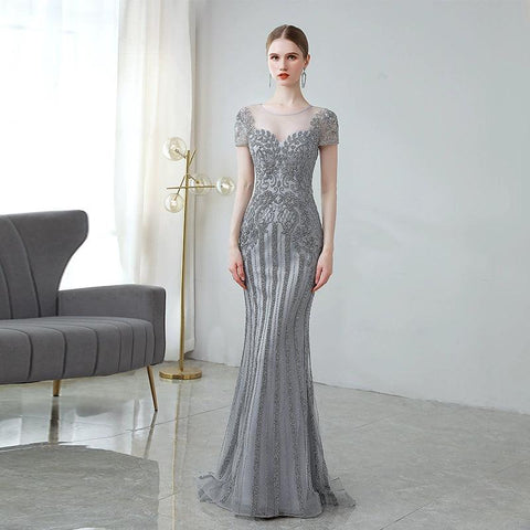 Women's Mermaid Evening Dress Long Sexy Prom Dresses Sleeveless Beaded Formal Dresses - numbersea