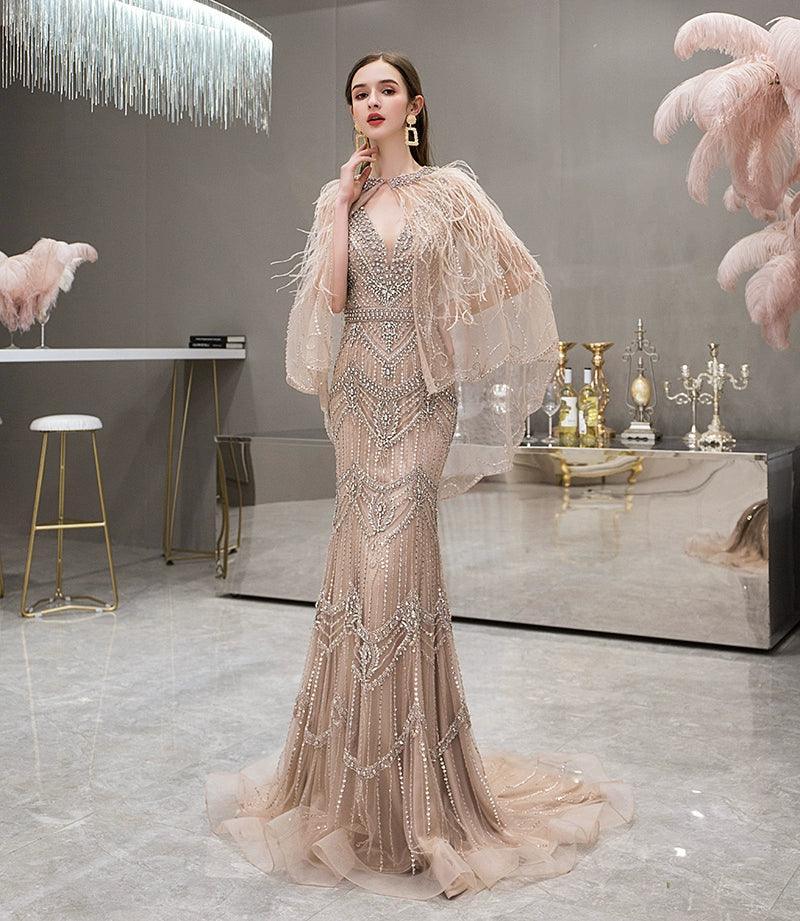 Women's Mermaid Evening Dress Beaded Sexy Prom Dresses Long Formal Dresses - numbersea