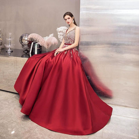 Women's Sexy Evening Dress A-Line Prom Dresses Beaded Formal Dresses Sleeveless for Women - numbersea