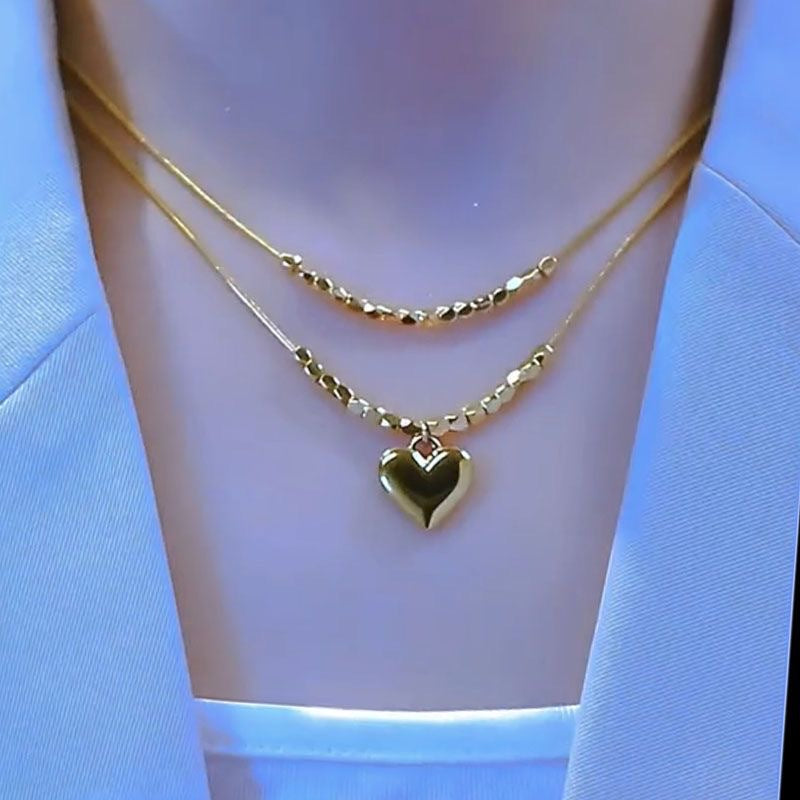 Titanium steel necklace women's chain beads small square love pendant new trendy niche simple and versatile fashion collarbone chain