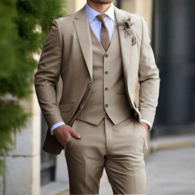 Business Men's Suit Suit High Sense Three-piece Groom's Wedding Banquet Large Size Color Suit
