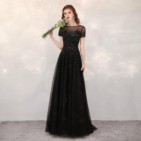 Gold Evening Dress High Elegant Party Long Evening Gown - numbersea