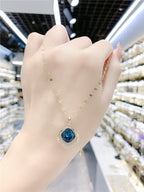 High sense blue geometric crystal necklace women's new trendy temperament fashion Internet celebrity short collarbone chain neck chain