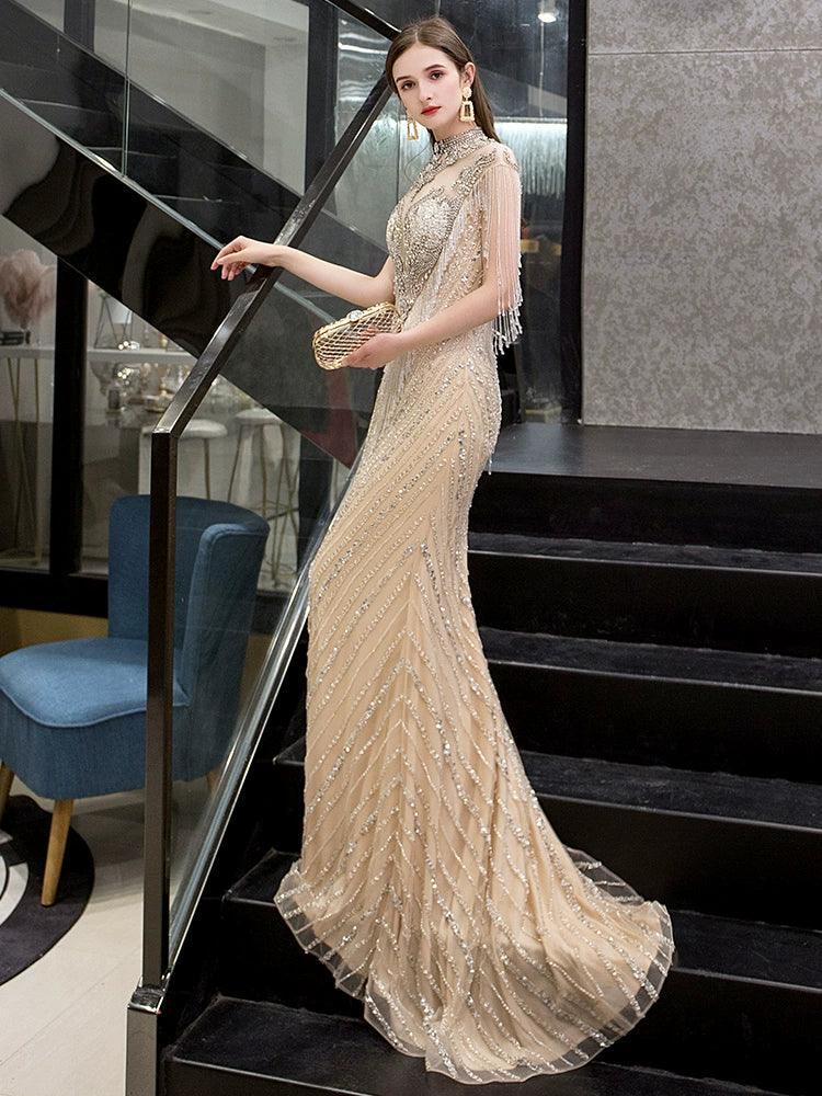 Women's Sexy Evening Dress 2024 Mermaid Prom Dresses Sleeveless for Women Long Beaded Formal Dresses - numbersea