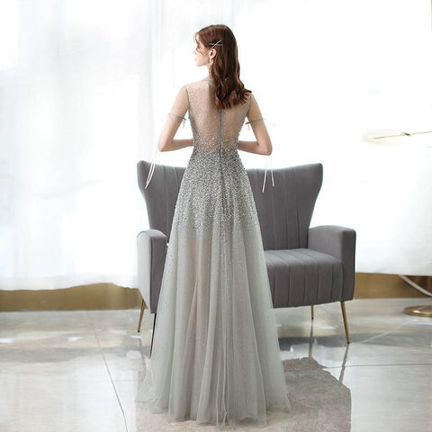 Women's A-Line Evening Dress Sexy Prom Dresses Beaded Formal Dresses for Women - numbersea
