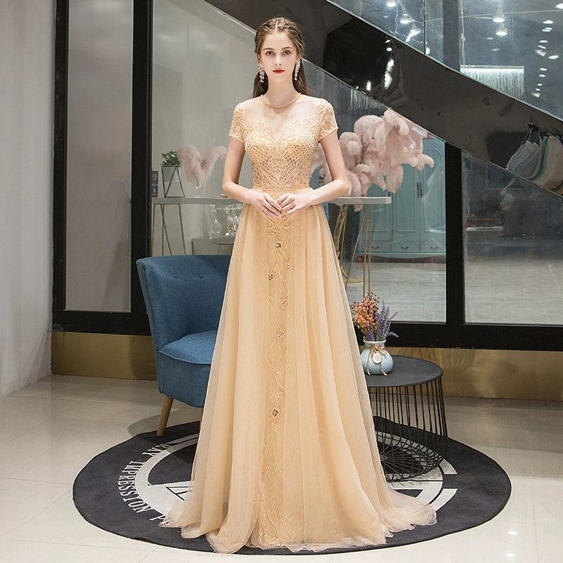 Women's A-Line Evening Dress Sexy Prom Dresses Beaded Formal Dresses for Women - numbersea