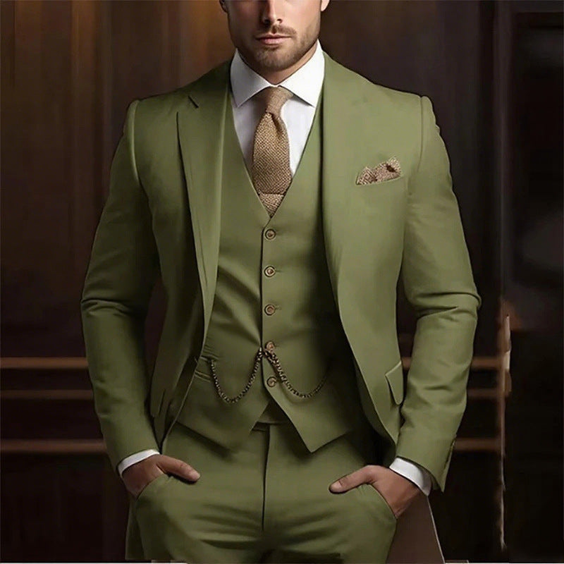 Suit three-piece wedding banquet groom suit gentleman temperament