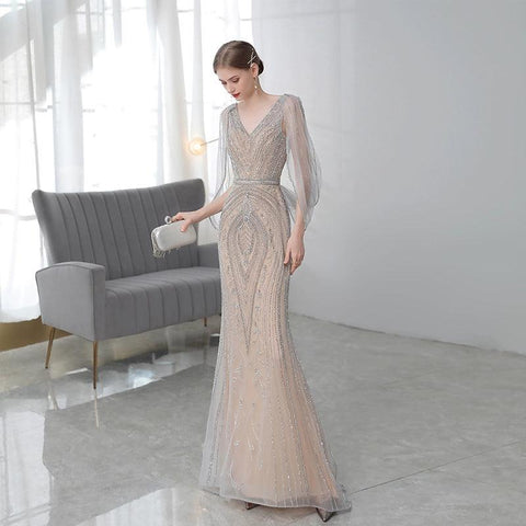 Women's Mermaid Evening Dress Beaded Formal Dresses Long Prom Dresses for Women - numbersea