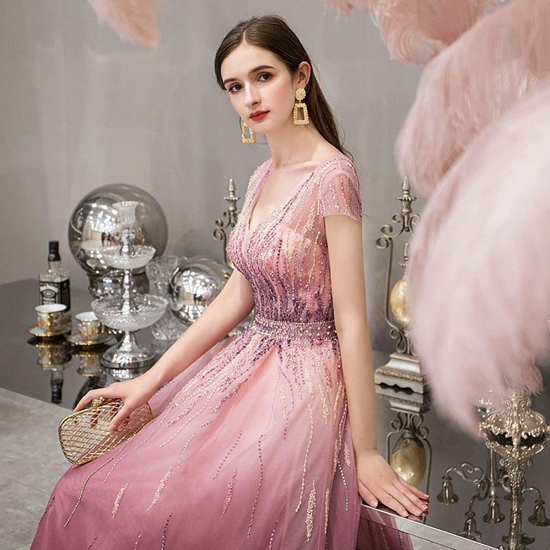 Women's A-Line Evening Dress Sexy Prom Dresses Sleeveless Beaded Formal Dresses for Women - numbersea