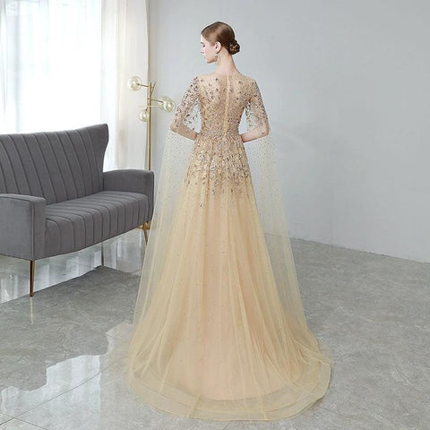 Women's A-Line Evening Dress Long Prom Dresses Beaded Formal Dresses for Women - numbersea