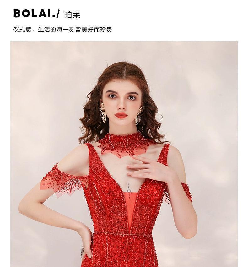 Women's Mermaid Evening Dress Long Prom Dresses Beaded Formal Dresses - numbersea