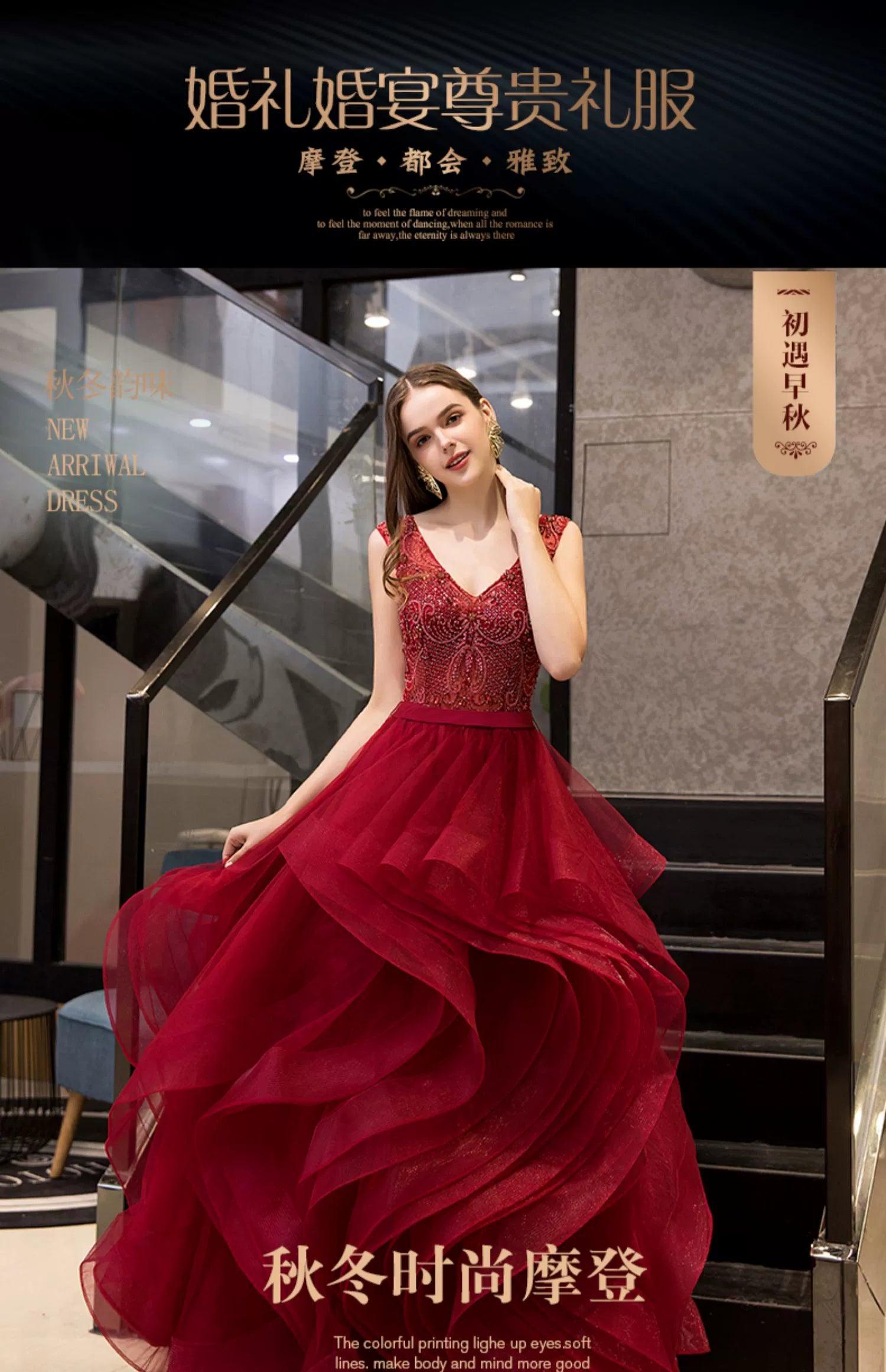 Women's Ball Gown Evening Dress Long Formal Dresses Sleeveless Beaded Wedding Dresses - numbersea