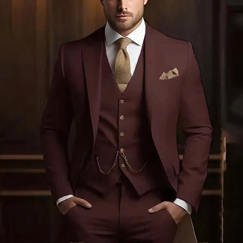 Suit three-piece wedding banquet groom suit gentleman temperament