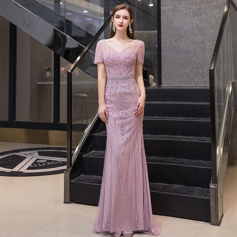 Women's A-Line Evening Dress Sexy Prom Dresses Beaded Formal Dresses for Women - numbersea