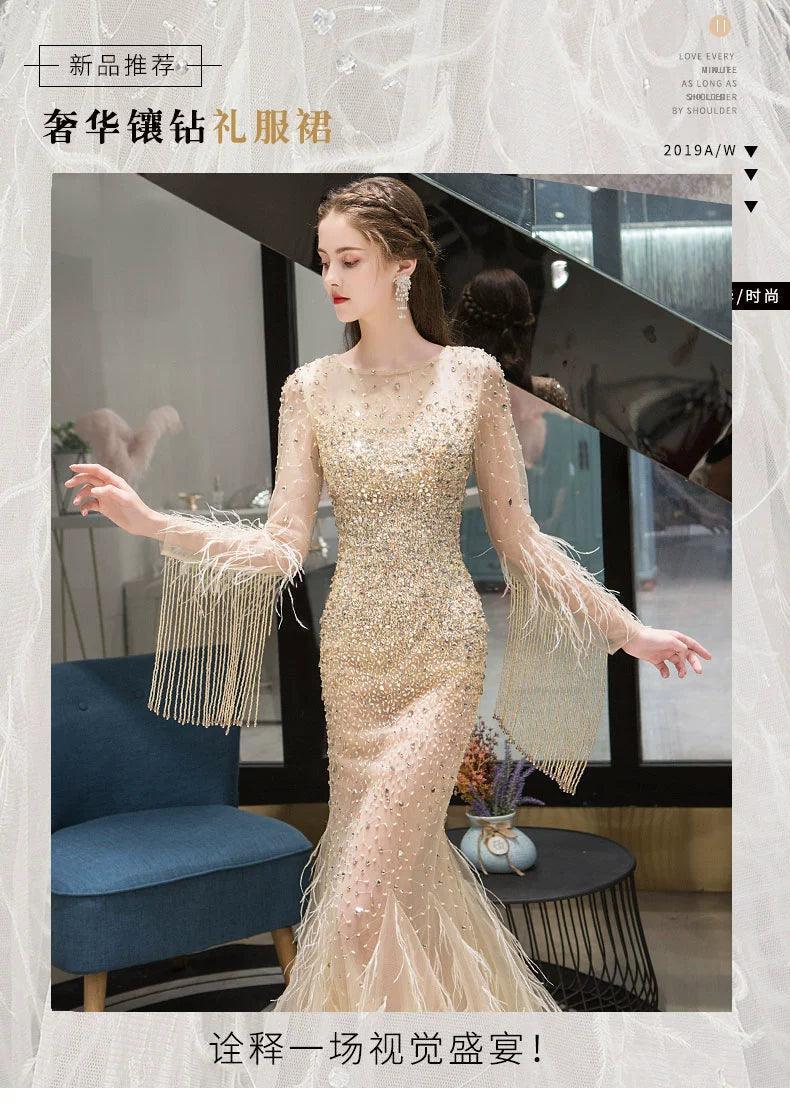 Women's Mermaid Evening Dress Long Formal Dresses Sexy Beaded Prom Dresses for Women - numbersea