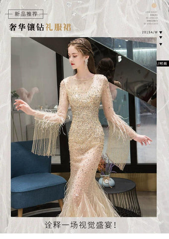 Women's Mermaid Evening Dress Long Formal Dresses Sexy Beaded Prom Dresses for Women - numbersea