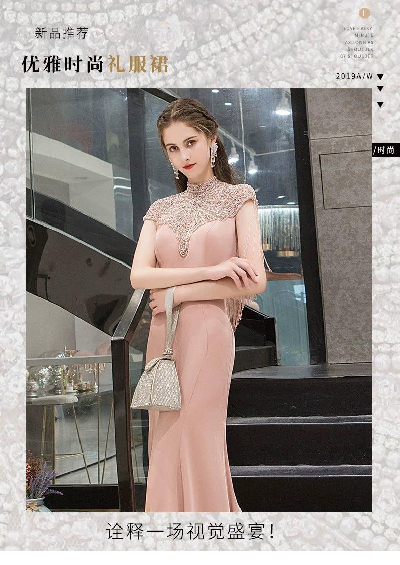 Women's Mermaid Evening Dress Sexy Beaded Prom Dresses for Women Long Lace Formal Dresses - numbersea