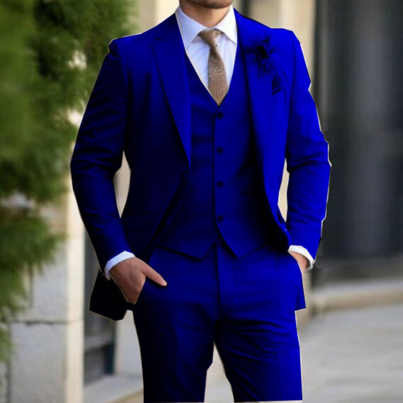 Business Men's Suit Suit High Sense Three-piece Groom's Wedding Banquet Large Size Color Suit