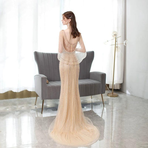 Women's Mermaid Evening Dress Sexy Beaded Prom Dresses for Women Long Formal Dresses - numbersea