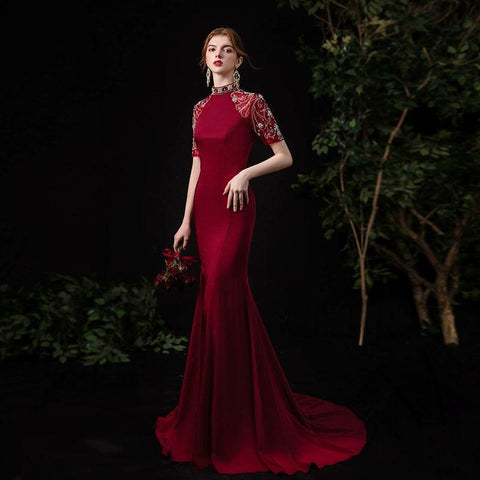 Women's Mermaid Evening Dress Long Sexy Prom Dresses Beaded Formal Dresses - numbersea
