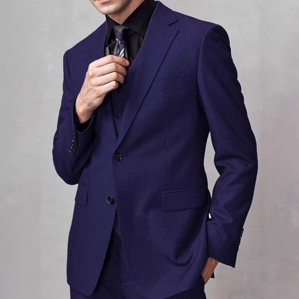 Light luxury high-end men's slim-fitting flat-collar suit three-piece business dress workplace banquet wedding dress
