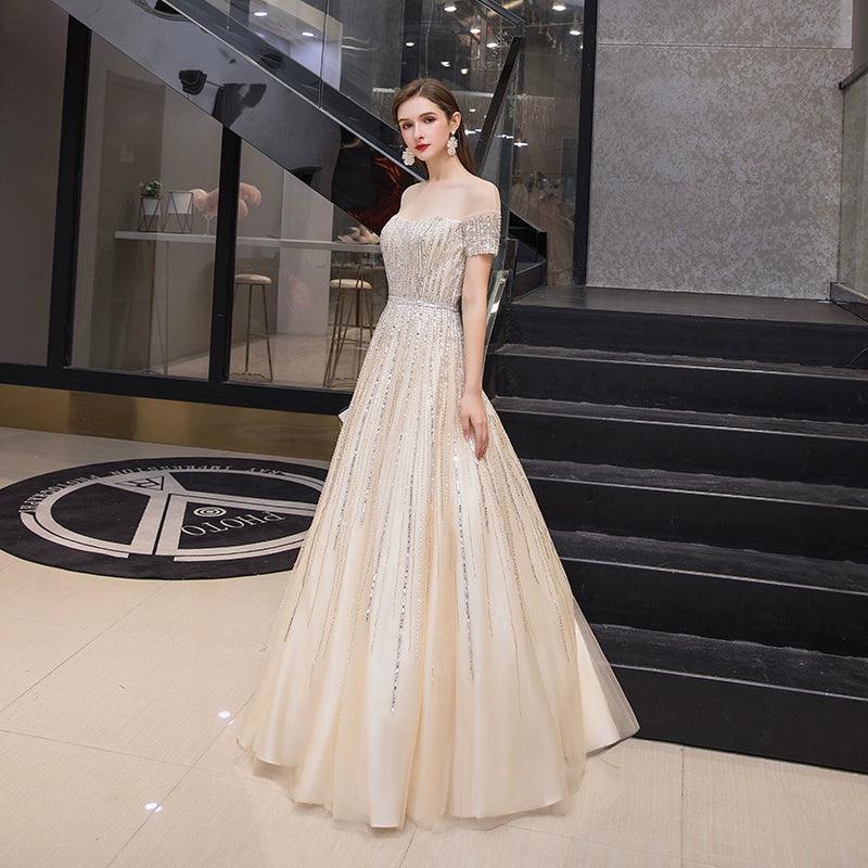 Women's Sexy Evening Dress A-Line Prom Dresses Beaded Formal Dresses for Women - numbersea