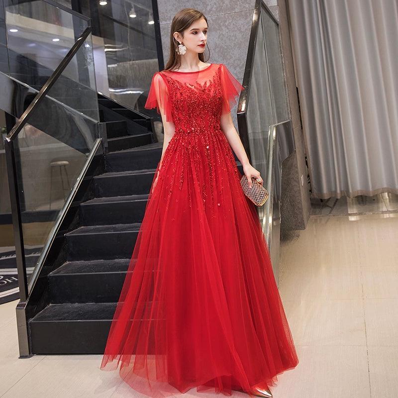 Women's A-Line Evening Dress Sexy Prom Dresses Beaded Formal Dresses for Women - numbersea