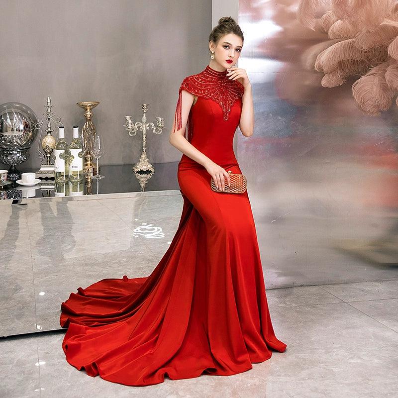 Women's Mermaid Sexy Evening Dress Long Formal Dresses Beaded Prom Dresses for Women - numbersea