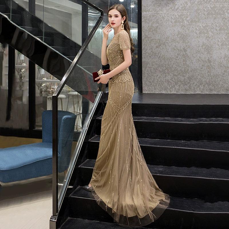 Women's Mermaid Evening Dress Beaded Prom Dresses Long Formal Dresses - numbersea