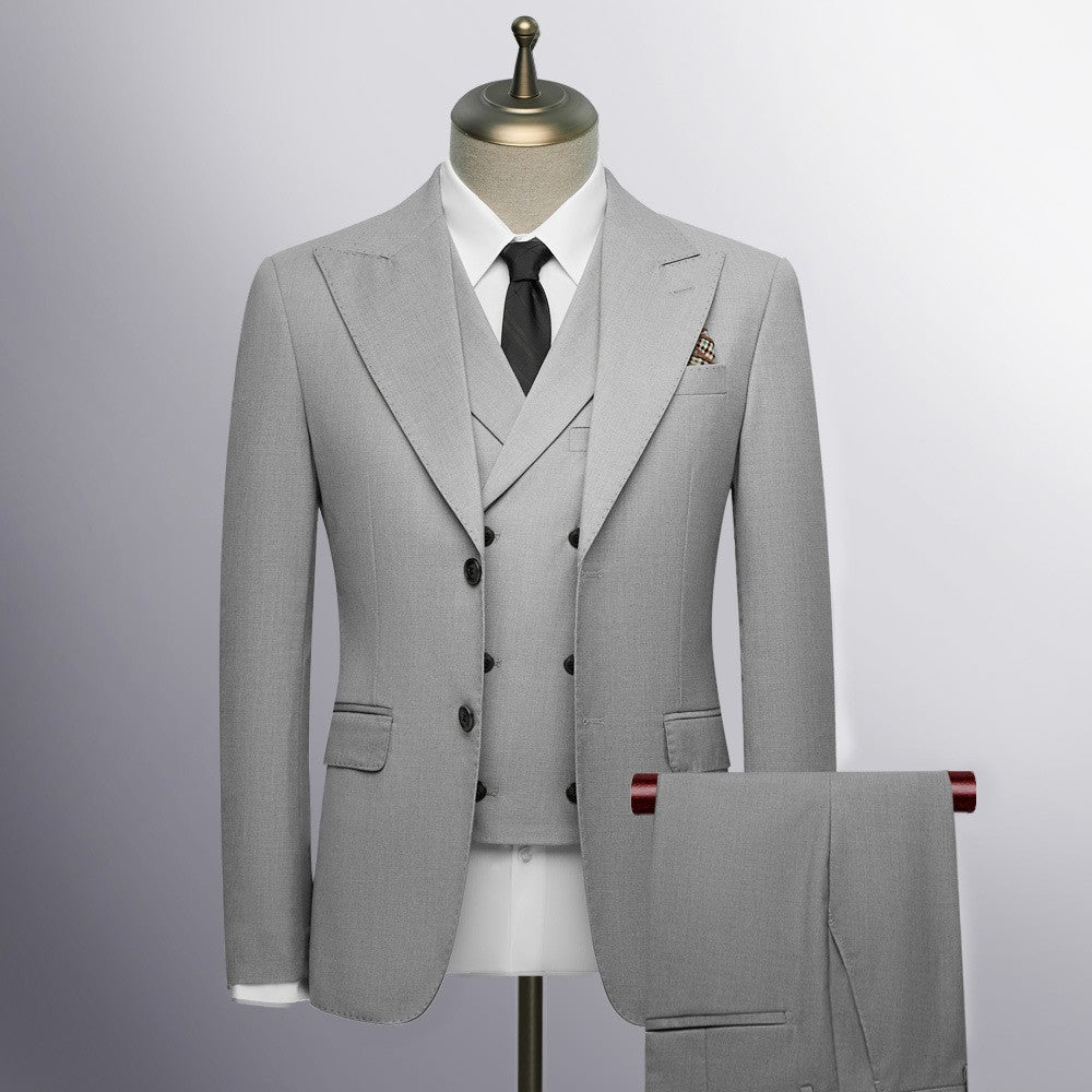 Men's blue, black and gray barge collar slim three-piece set, business wedding suit foreign trade spot