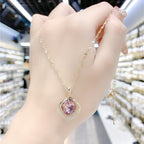 High sense blue geometric crystal necklace women's new trendy temperament fashion Internet celebrity short collarbone chain neck chain