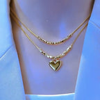 Titanium steel necklace women's chain beads small square love pendant new trendy niche simple and versatile fashion collarbone chain