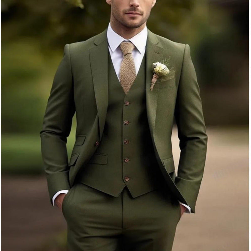 Handsome men's suit three-piece solid color high-end temperament banquet business slim fashion suit