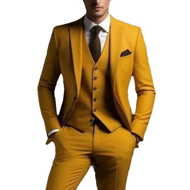 Handsome men's suit three-piece solid color high-end temperament banquet business slim fashion suit
