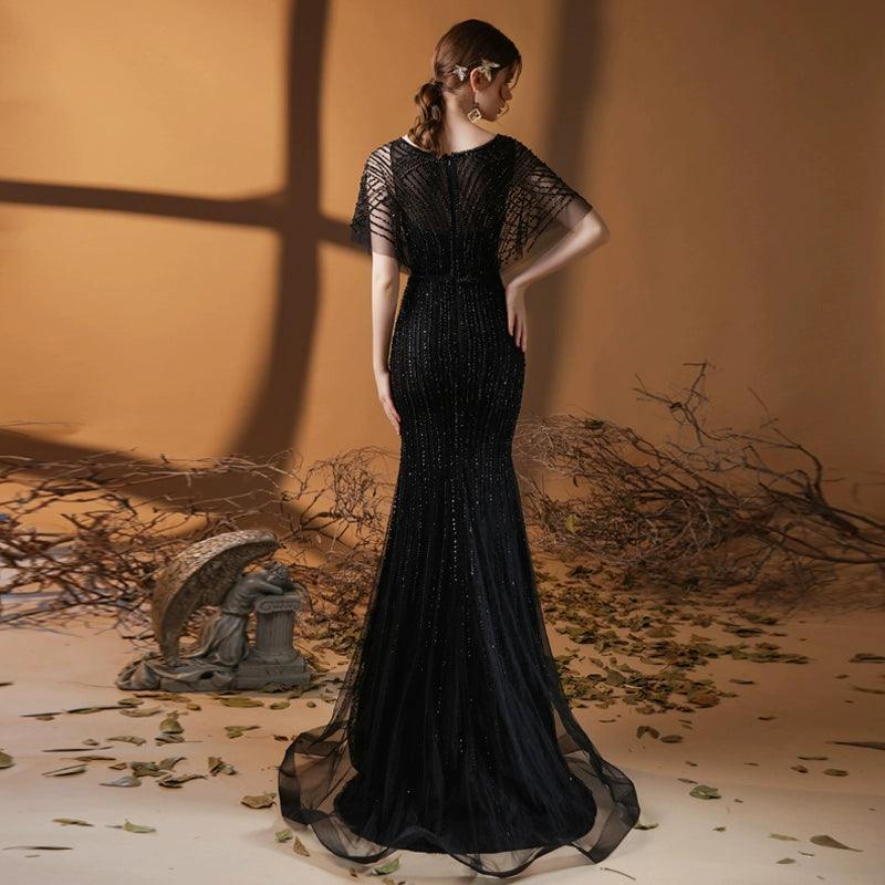 Women's Mermaid Evening Dress V-Neck Prom Dresses Long Beaded Formal Dresses for Women - numbersea