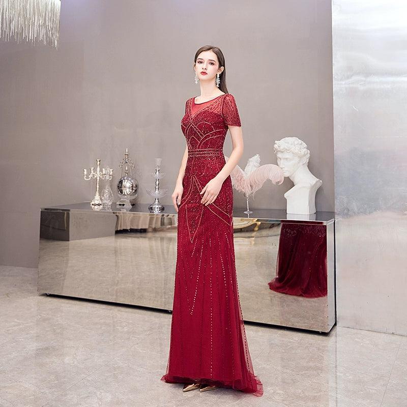 Women's A-Line Evening Dress Sexy Prom Dresses Beaded Formal Dresses for Women - numbersea