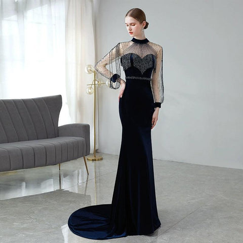 Women's Sexy Evening Dress Mermaid Prom Dresses Long Beaded Formal Dresses for Women - numbersea