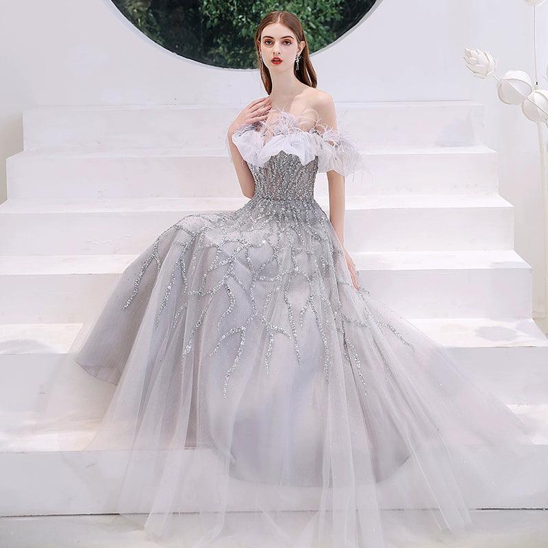 Women's A-Line Evening Dress Beaded Sexy Prom Dresses Long Formal Dresses for Women - numbersea