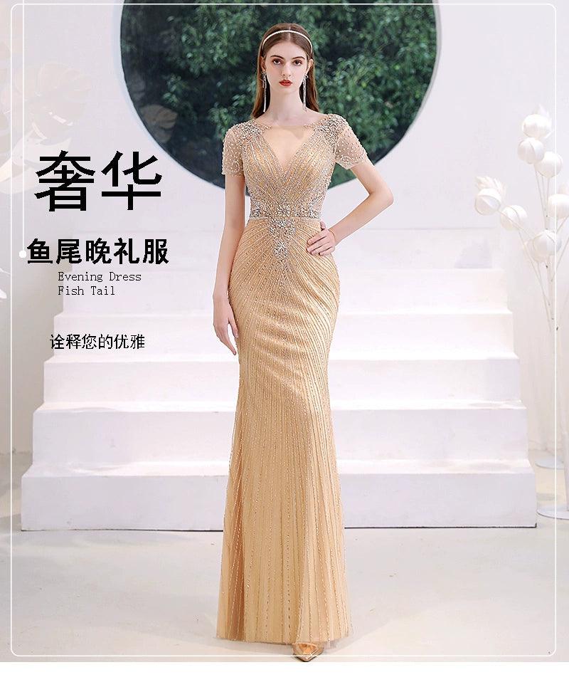 Women's Mermaid Evening Dress Sexy Beaded Prom Dresses Long Formal Dresses for Women - numbersea