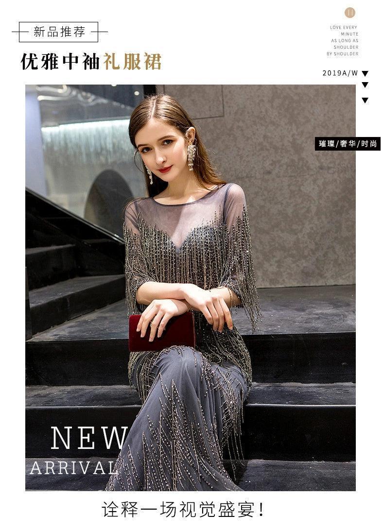 Mermaid Evening Dress 2023 New Winter High end Light Luxury Small Crowd Banquet Elegance Host Luxury Dresses - numbersea