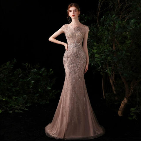 Women's Mermaid Evening Dress Long Sexy Prom Dresses Sleeveless Beaded Formal Dresses - numbersea