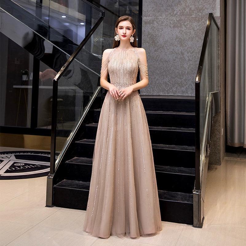 Women's A-Line Prom Dresses Sleeveless Sexy Evening Dress Beaded Formal Dress for Women - numbersea