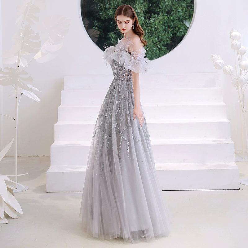 Women's A-Line Evening Dress Beaded Sexy Prom Dresses Long Formal Dresses for Women - numbersea