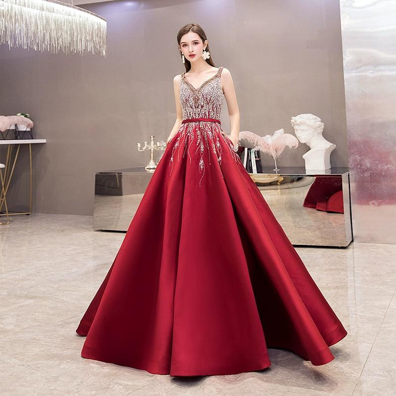 Women's Sexy Evening Dress A-Line Prom Dresses Beaded Formal Dresses Sleeveless for Women - numbersea