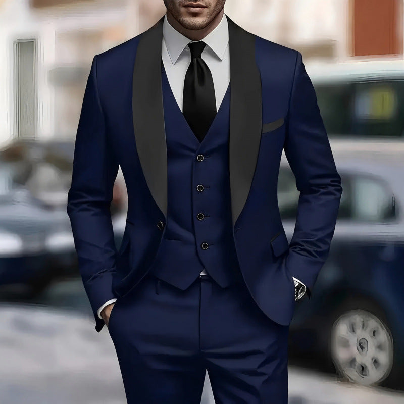Three-piece men's suit suit high-end sense slim groom best man dress simple performance suit