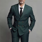 Popular light luxury striped double-breasted suit, two-piece set, barred collar slim version, four-color versatile men's suit