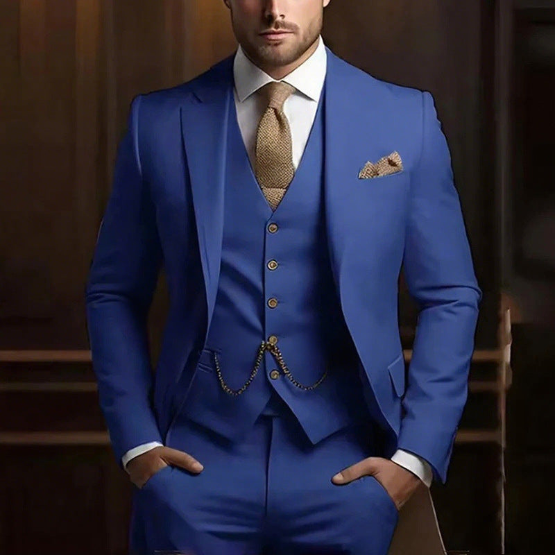 Suit three-piece wedding banquet groom suit gentleman temperament